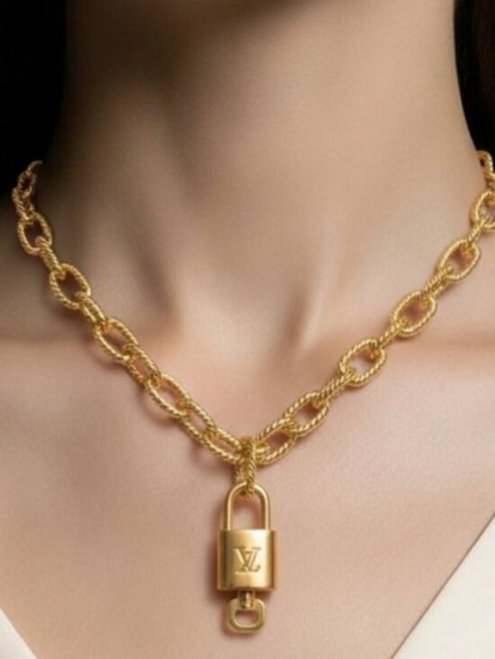 Authentic Louis Vuitton Lock & Key with Fashion Gold Plated Chain Necklace